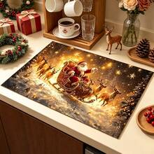 1pc Dish Drying Mat, Coffee Machine Mat, Christmas Reindeer Sleigh Pattern Dish Drying Mat, Kitchen Mat To Protect Tabletop, Suitable For Daily Drying, Christmas Party And Other Occasions, Dining Table Mat, Multi-Purpose Drying Mat, Home Gift, Tabletop Decor - XYLSD-1151 - View 4