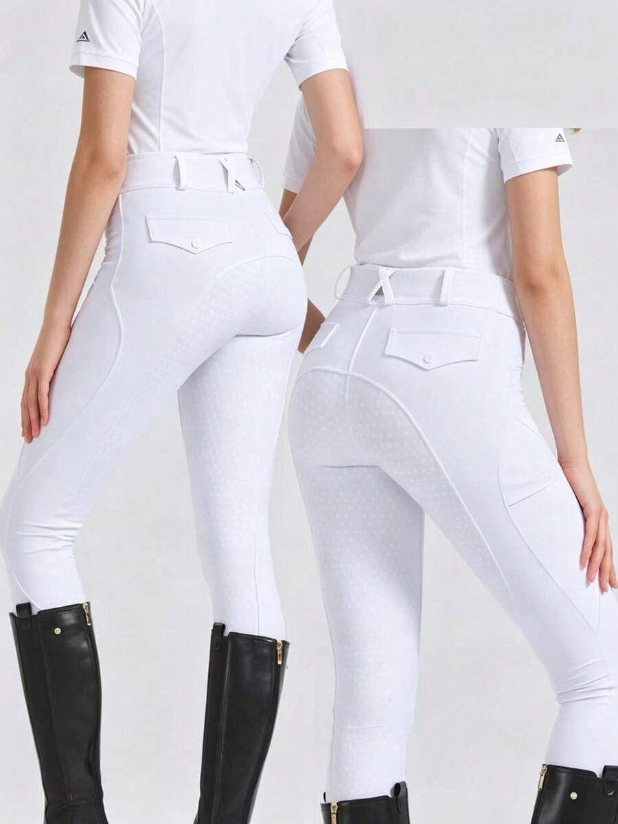 Four-Season Quick-Dry Professional Equestrian Riding Pants, High Elasticity Slim Fit Durable Silicone Anti-Slip Riding Breeches, Professional Equestrian Sportswear, Elastic Waist (Belt Not Included)