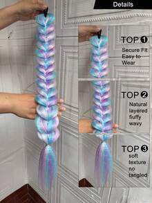 1pc Colorful Braid Synthetic Wig Fashion Hip-Hop Color Gradient Girls Wig Simulation Natural High Temperature Hair - Multicolor - View 6