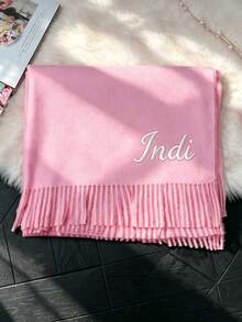 Customized Embroidered Tactile Tassel Scarf, Personalized Name Women's Long Scarf, Soft Tassel Shawl, Suitable For Winter Layering, Travel And Daily Wear - Multicolor - View 11