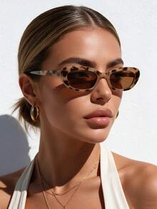 1pc Women's Vintage Small Frame Cat Eye Fashion Glasses, Retro Tortoise Shell Shades, Suitable For Daily Use - Leopard Frame Tea - View 5