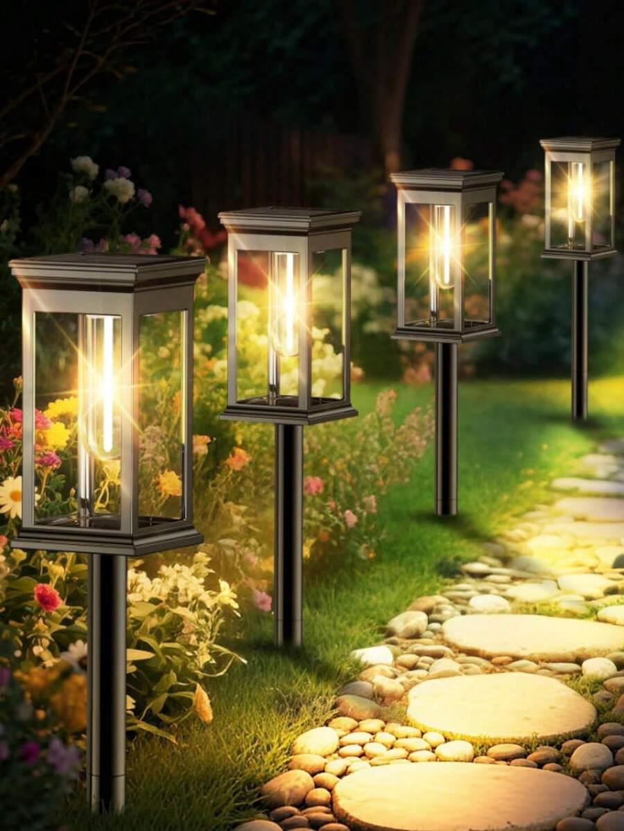 Outdoor Waterproof Solar Path Lights-High-Brightness Solar Garden Lights With Automatic On/Off Functionality; IP65-Rated LED Landscape Lighting, Perfect For Decorating Walkways, Courtyards, Lawns, And Yards.