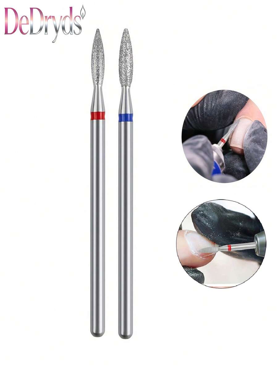 DeDryDS 2件組鑽石修甲鑽頭組－專業 3/32" 火焰形碳化物鑽頭，適用於美甲、居家與沙龍使用