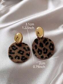 1 Pair Casual Vintage Leopard Print Asymmetrical Earrings, Suitable For Women's Daily Wear, Gatherings And Commuting - Golden Yellow + Brown - View 4