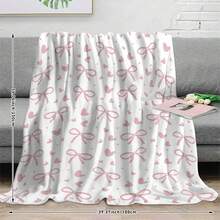 1PC 1pc Soft Flannel Blanket With Pink Bow And Heart Print - Suitable For Sofa, Office, Camping, All-Season Comfortable Blanket - Asian Style Home Decor, All-Season Blanket | Asian Style Design | Pink Bow Print - Multicolor - View 4