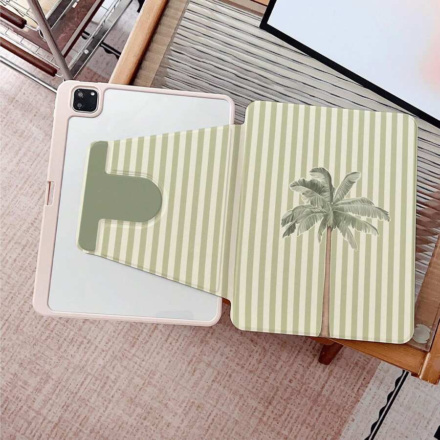 1件粉色條紋海星印花360°旋轉平板保護殼，兼容iPad 11/A16/10th/Air4/5/6/Pro 12.9/2024/2025/2020/2021/2022/2023/10.2/10.9，Galaxy Tab A8/A9 Plus/S6 Lite/S7/S9FE PLUS，Pad，MatePad，Pad，Honor Pad，Pad，適用於辦公、旅行和居家使用