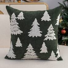 1 chiếc vỏ gối thêu cây thông Noel màu xanh, phù hợp trang trí trong nhà, trang trí Giáng Sinh, dùng cho mọi mùa, không kèm ruột gối - màu xanh lá - Xem 10