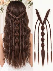 24 Inch Elf Style BB Clip On Hair Braid, Synthetic Hair Extensions, Hair Slide,Bobby Pin, Synthetic Long Twisted Braid With Bubble Ponytail - Multicolor - View 12