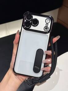 Minimalist Transparent Phone Case With Built-In Kickstand And Detachable Wrist Strap, Soft-Touch Anti-Drop Shell, Suitable For Daily Use, Perfect As A Holiday Gift For Family, Compatible With Apple 12 Pro Max 13 Pro Max 14 Pro Max 15 16 Pro Max 17 Pro Max 18 Pro Max S26u S25 S24 S23 S22 S21 A57 A37 A16 A17 - Black - View 3