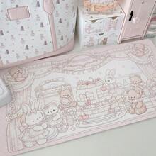 Y2k Sweet Cute Bear Rabbit PU Leather Desk Mat, Pink Lace Cake Print Large Mouse Pad, Waterproof Non-Slip Table Protector, Kawaii Aesthetic Keyboard Pad For Girls Desk Decor - View 4