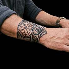 1 Sheets Viking Bear Compass Temporary Tattoo Stickers, Nordic Rune Celtic Knot Wrist Band Fake Tattoo, Waterproof Black Arm Body Art Temporary Tattoos For Men - Black - View 2