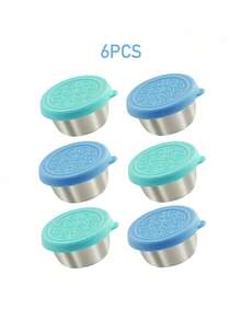 2/4/6/8pcs/Set Portable Salad Sauce Containers 1.6oz 304 Stainless Steel Sauce Cups With Leak-Proof Silicone Lids, Reusable Condiment Boxes, Small Sauce Cups For Lunch Box/Work/School/Picnic/Travel, Christmas Party Supplies - Mint Green & Blue - View 13