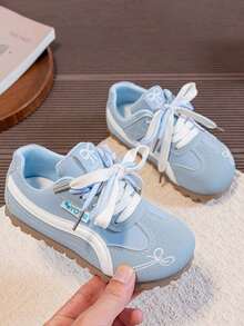 Kids' Playful Embroidered German Training Shoes, Colorblock Patchwork Lace-Up Children's Shoes, Lightweight Outdoor Casual Shoes - Baby Blue - View 5