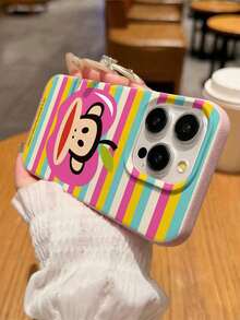 官方授權 Paul Frank 荔枝紋理手機殼，大嘴猴全包防摔相機保護，Apple 大嘴猴拼色彩色條紋圖案，新款相容 iPhone 11/12/13/14/15/16/17/18 Pro Max 與 Galaxy 手機型號保護殼，節日禮物，日常通勤，日常防摔高吸引力風格 - 彩色 - 查看 5