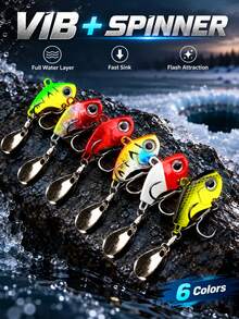 1pc Full-Body VIB Lure, Winter Ice Fishing Special Rotating Glitter Metal Fake Bait, Long Cast Sinking Bionic Lure For Bass And Perch - Multicolor - View 10