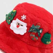 1pc Christmas Faux Rabbit Fur Bucket Hat For Women, Warm Winter Bucket Hat With Santa Claus Decoration, Cute Holiday Cap, Cozy Soft Fashion Gift - Multicolor - View 4