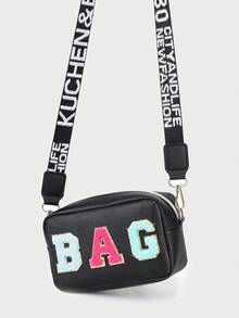 1pc Girls Fashion Suede Letter Decor Crossbody Bag, Detachable Letter Strap, Girl's Small Square Bag, Perfect Gift - Multicolor - View 4