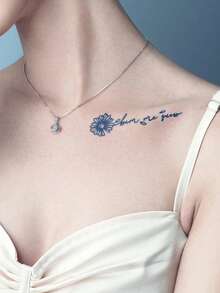 Herbal Juice Semi-Permanent Magic Tattoo Sticker, Minimalist Floral Butterfly English Short Phrase Pattern, Long-Lasting 14 Days, No Fading, No Reflection, Temporary Tattoo Sticker For Arm, Shoulder, Neck, Body - Blue - View 3