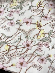 HHMC 1pc White Transparent Mesh Fabric With Floral Embroidery; Transparent Tulle With Pink And Yellow Floral And Leaf Embroidery; Suitable For Dresses, Skirts, Wedding Gowns, DIY Sewing Projects And Home Decor - Multicolor - View 7