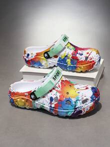 New Men's Plus Size Beach Slippers, Graffiti Design Clogs, Summer Garden Shoes, Suitable For Beach Wear - White - View 3