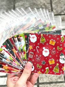 100/50pcs Kantong Kado Natal Perekat Diri, Kantong Perekat Otomatis dengan Motif Santa Claus, Pohon Natal, Manusia Salju, dan Motif Lainnya, Desain Campuran, Motif Indah, Ciptakan Suasana Liburan yang Meriah - Sempurna untuk Pesta Natal - MultiWarna - View 2