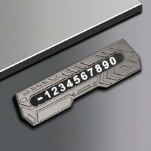 Mecha-Style Zinc Alloy Parking Phone Number Plate With Customizable Digits, Silver-Gray Car Dashboard Accessory For Temporary Parking - A - View 10