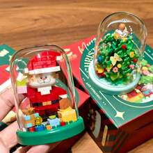 Santa Claus Building Block Toy Set With Acrylic High-Transparency Dust Cover, ABS Material. Building Block Decoration, Atmospheric Holiday Ornament. DIY Christmas Stocking Filler, Party Favor. - Multicolor - View 4