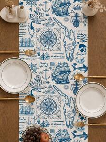 1pc,Pirate Treasure Map Tablecloth, Theme Decoration,Multiple Sizes,Machine Washable,Polyester Fiber Rectangular Tablecloth For Home Decor - Baby Blue - View 2