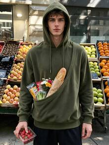 GOLDREDY Autumn/Winter Kangaroo Pocket Niche Design Fleece Hooded Sweatshirt For Men, Pet Treat Portable Bag, Loose Fit Warm Plush Hoodie - Army Green - View 4