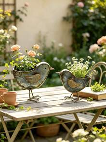 1pc Rustic Style Iron Bird-Shaped Flower Pot, Decorative Metal Bird-Shaped Planter, Flower Container, Unique Garden Statue Decoration, Vintage Metal Bird-Shaped Flower Pot, Decorative Iron Bird Flower Container, Suitable For Garden, Patio, Balcony, Lawn And Home Garden, Outdoor Yard And Indoor Desktop Plant Decoration, Succulent And Small Plant Planter - A - View 1