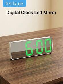 Teckwe 1pc Mirror Desk Clock With LED Display, 2 Charging Methods, Simple Operation Desk Clock, Electric Alarm Clock For Living Room Decor(Batteries Not Included) - multicolor - View 1