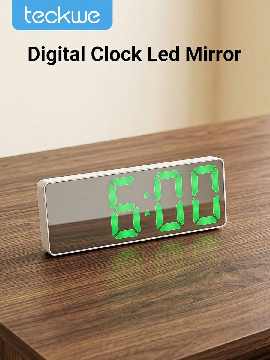Teckwe 1pc Mirror Desk Clock With LED Display, 2 Charging Methods, Simple Operation Desk Clock, Electric Alarm Clock For Living Room Decor(Batteries Not Included) - multicolor - View 1