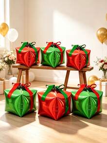 6/12pcs Red & Green Fixed Style Christmas Gift Box Foil Balloons, Christmas Home Decor, Large Mall Event Decoration Balloons, Night Market Stall Holiday Gift Box Decoration - Christmas Red and Green Box - View 1