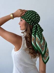 1PC 2026 Minimalist Polka Dot Printed Spring Headscarf, Women's Multifunctional Belt Accessory, Fashionable Scarf For Headbands And Headwear - A-green - View 9
