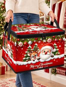 New Christmas Santa Claus Pattern Foldable Fabric Storage Box With Zipper Closure Lid And Dual Side Handles, Thick Wear-Resistant Oxford Cloth Dust-Proof Stackable Holiday Storage Bin, Large Capacity Collapsible Organizer For Christmas Decorations, Gift Wrapping Paper, Blankets, Pillows, Seasonal Home Decor, Wardrobe And Bedroom Clutter, Christmas Home Essential, Travel Essential - Multicolor - View 2