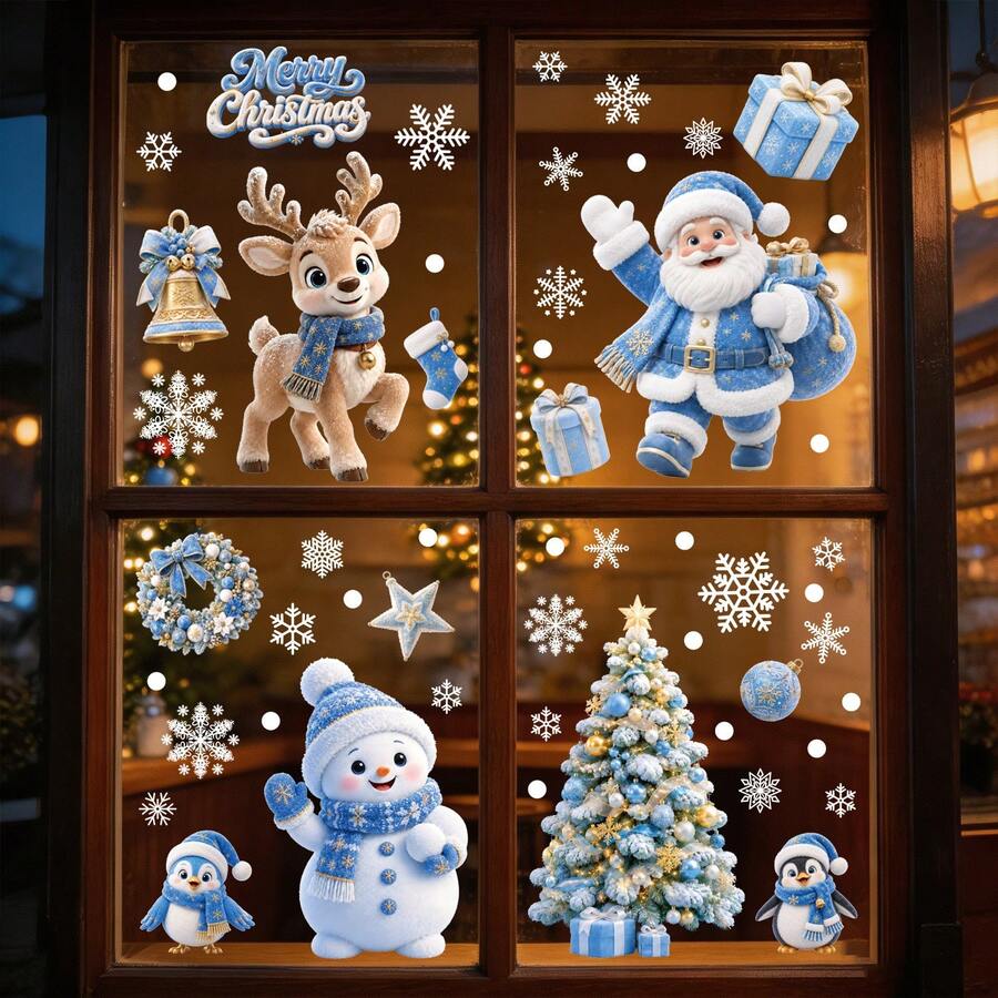 53pcs/4sheets Christmas Window Stickers - Easy To Apply And Remove, No ...