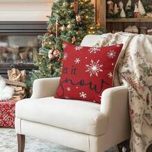 4Pcs Christmas Throw Pillow Covers, Snowman Reindeer Red Plaid Snowflake Pattern Decorative Cushion Cases For Sofa Couch Holiday Home Decor, Single Sided Print, Pillow Inserts Not Included - Red - View 7