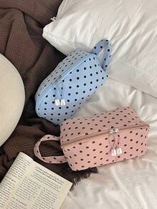 1Pc Polka Dots Print Travel Handheld Make Up Bag Cosmetic Organizer With Multiple Partitions,Travel Skincare Bag Makeup Tools Bag For Daily Life - Multicolor - View 2