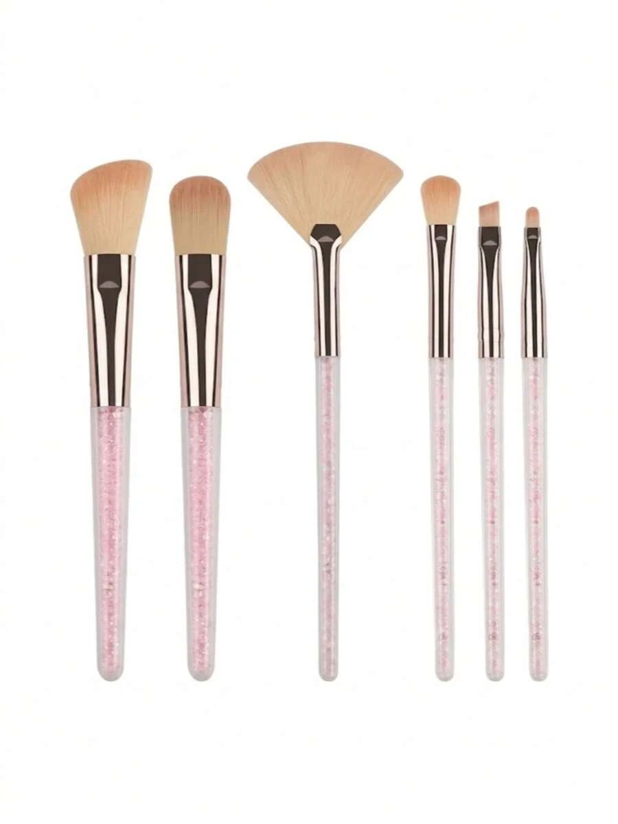 1Pc Makeup Brush, Pink Glitter Crystal Transparent Handle, Soft Synthetic Bristle, Single Face Eye Makeup Brush For Powder Blush Highlight Eyeshadow Concealer - Pink - View 1