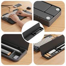 Black Keyboard Wrist Rest With Hidden Storage Compartment, Flip Multi-Grid Storage Box, Ergonomic Computer Palm Rest, Desktop Organizer For Pens, SD Cards, USB Drives, Stylus - View 7