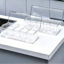 Keep‑Fresh Chilled Serving Platter, Transparent Divided Condiment Caddy With Removable Inner Boxes & Dust‑Proof Lid, Ice‑Chamber Base Keeps Food Cool For Pool Party, Camping, Kitchen Counter Storage - Clear - View 9