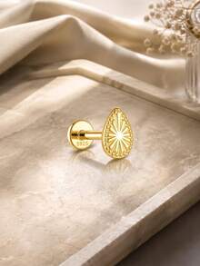 EleRunis 1pc 925 Sterling Silver Exquisite Marquise Flat Back Cartilage Earring, Suitable For Ear Piercing, Ear Cartilage, Ear Helix, Threaded Dangle Nose Stud, Delicate Jewelry, Suitable For Daily Wear And Party - Gold - View 3