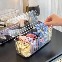 Clear Vertical Strip Flip Storage Box, Dustproof Makeup Brush Beauty Sponge Organizer, Press On Nail Container, Hair Tie Hair Clip Holder, Multifunctional Cosmetic Storage Case For Vanity Desktop - Multicolor - View 5