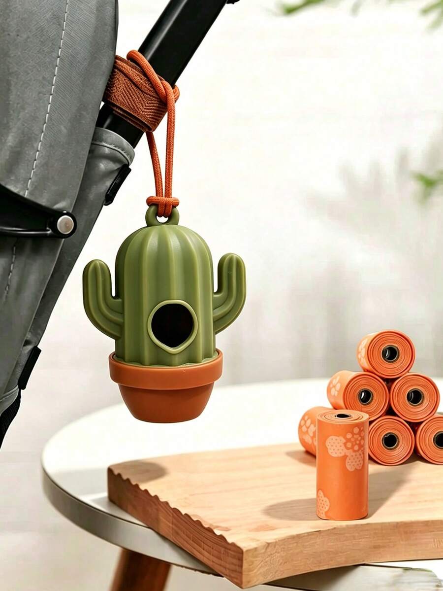 1 Dispenser/120 Trash Bags/Cactus Shaped Trash Bag Storage Rack/Portable Pet Waste Bags/Pet Travel Essentials - Multicolor - View 1
