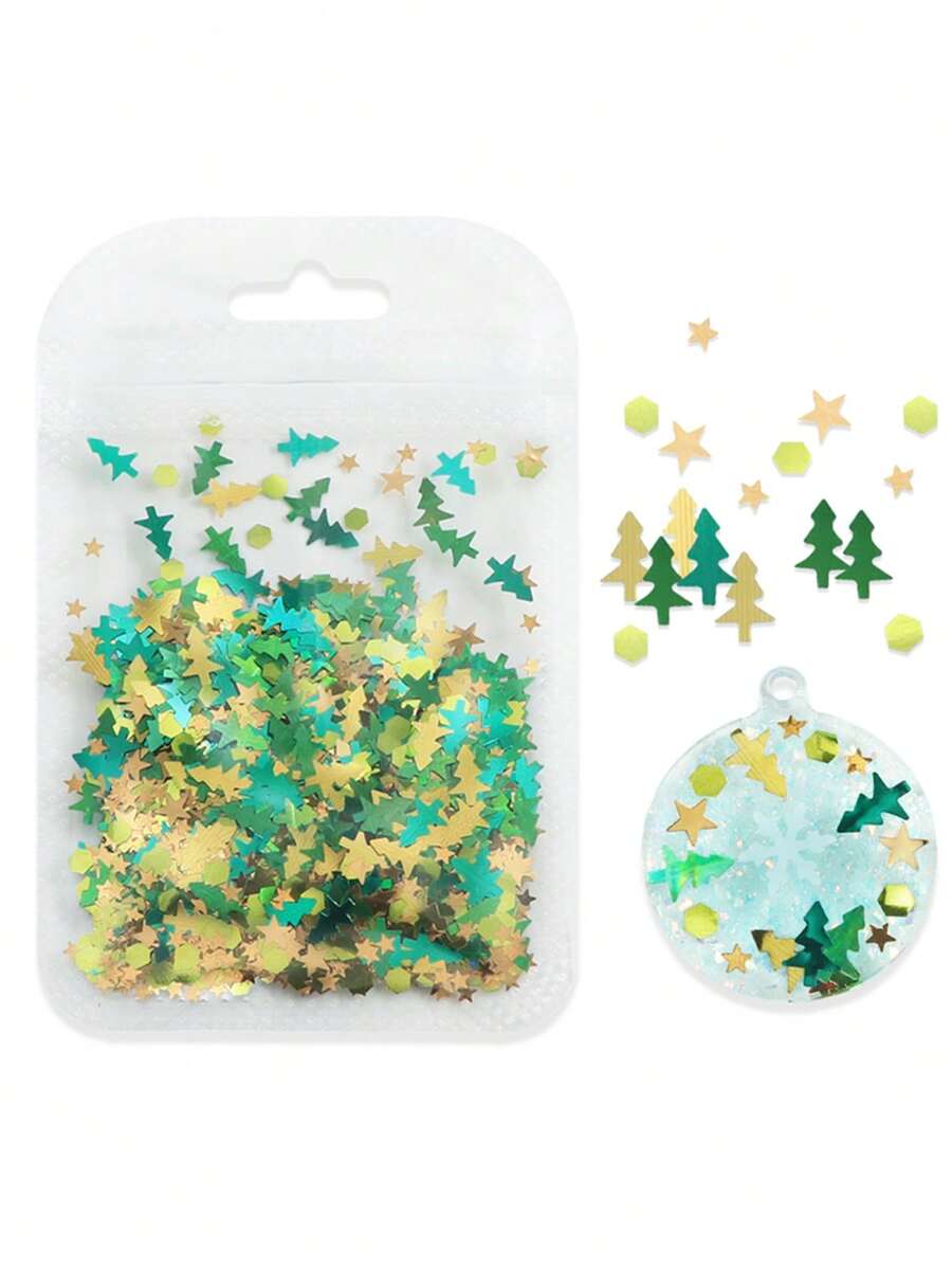 5g Green Xmas Tree Glitter Resin Sequins Epoxy Filling Stars Christmas Tree Gifts DIY Resin Charms Mold Fillers Pendant Making Xmas Decorations