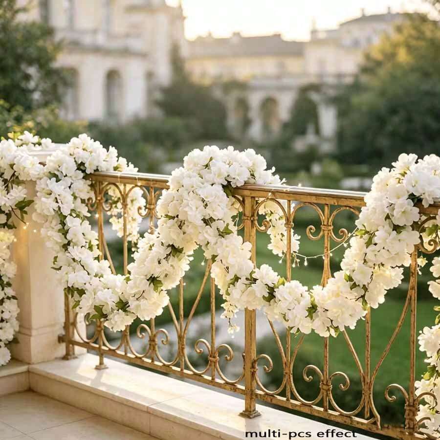 1pc Artificial White Cherry Blossom Wreath, Hanging Cherry Blossom And Vine Garland, Suitable For Wedding Arch, Ceiling, Wall, Party, Home Decor, Etc. - Multicolor - View 1