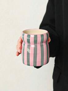 1pc Dual-Color Striped Ceramic Storage Jar, Tableware Organizer, Chopstick Holder, Suitable For Kitchen Storage, Tableware Storage, Home Decor, Back To School Supplies, Holiday Gifts - Multicolor - View 16
