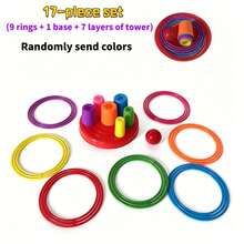 CotTibe 17pcs Set/9 Rings + 1 Base + 7 Towers, Colors Shipped Randomly. A Ring Toss Game Consisting Of Colorful Poles And Multicolored Rings, Perfect For Playing On Outdoor Backyard Lawns. Suitable For Family Parties, Carnivals, And As An Interactive - Multicolor - View 5