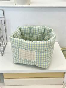 Checkered Storage Basket/Collapsible Storage Bin; A Versatile Desktop Organizer Suitable For Skincare Products, Cosmetics, And Small Items. Ideal For Home Decor And School Use; Perfect For Bedrooms, Living Rooms, And Bathrooms. - Multicolor - View 17