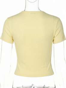 Women's Casual Button Short Sleeve Knit Top For Spring/Summer Streetwear Yellow - Yellow - View 6